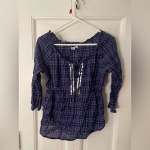 Aeropostale Purple 3/4 Sleeve Tie Front Blouse